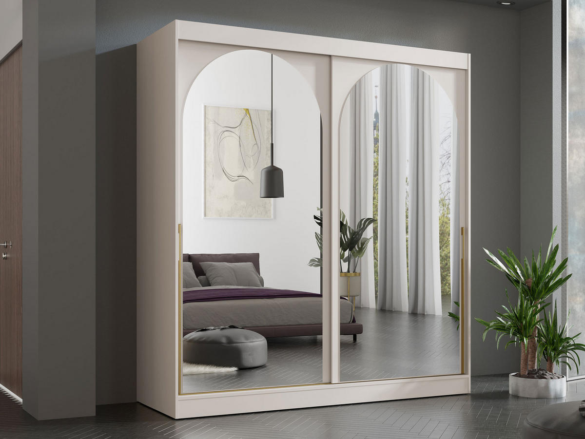 SCHIEBETÜRENSCHRANK Modin 200 - Kaschmir/Goldfarben, Holzwerkstoff/Kunststoff (200/216/65cm) - MIRJAN24
