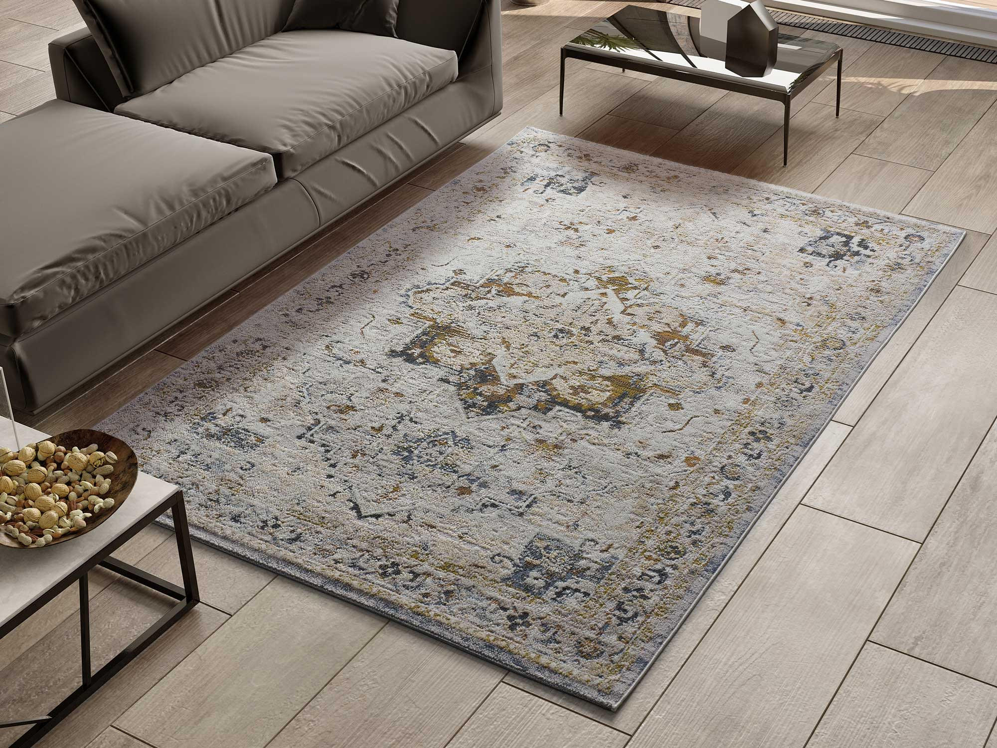 Thumbnail - Atticgo Vintage-Teppich, Mehrfarbig, Weiß, Textil, Mode, Rechteckig, 134x200 cm, Oeko-Tex® Standard 100, antistatisch, f...