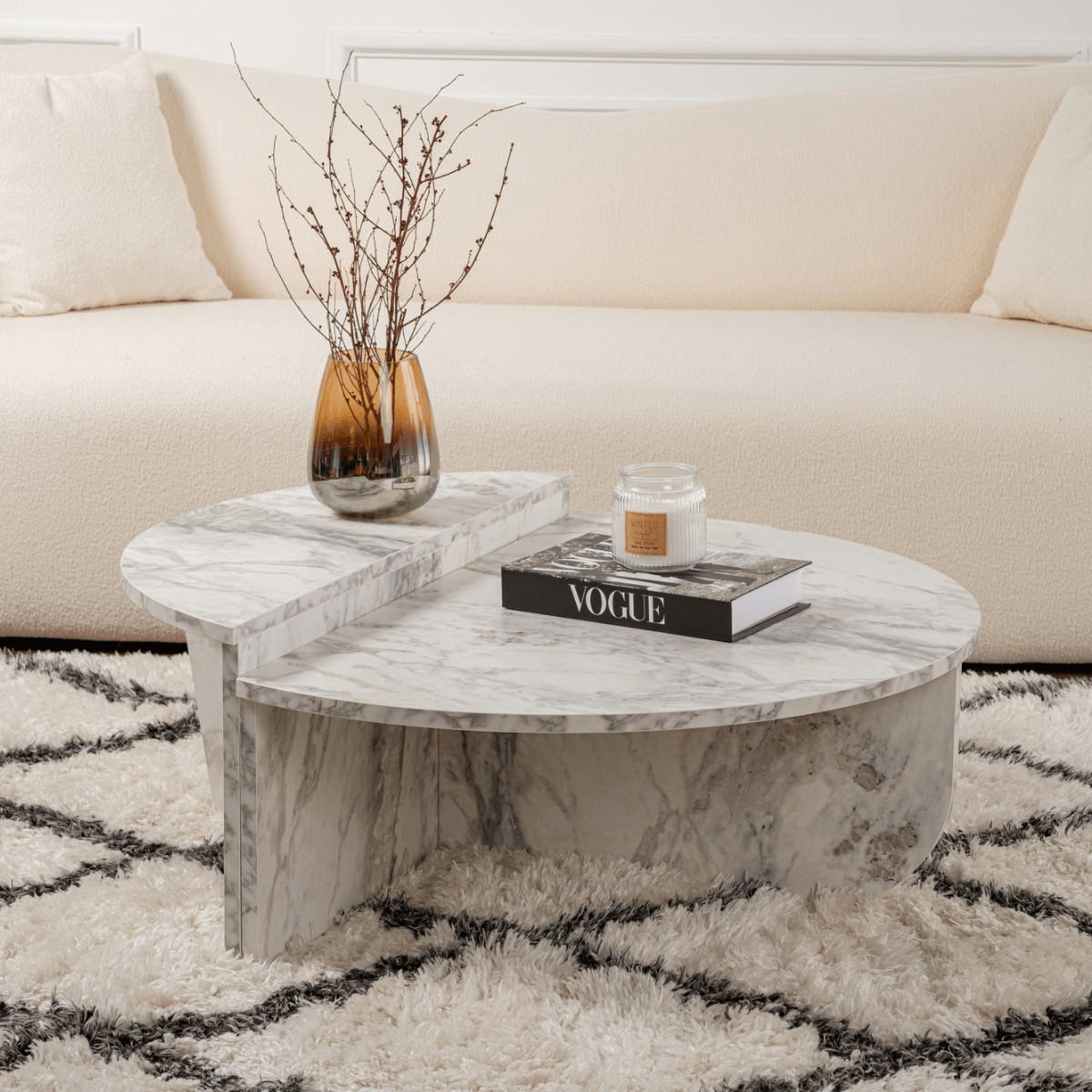 COUCHTISCH orion Marbre de Freesia - Weiß, Holzwerkstoff (9.5/90/35cm) - Calicosy