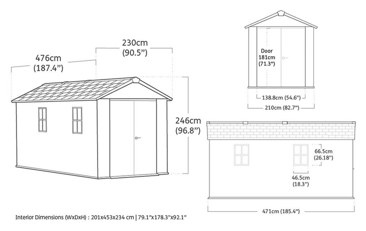 GARTENHAUS Newton - Grau, Kunststoff (230/246/476cm) - Keter