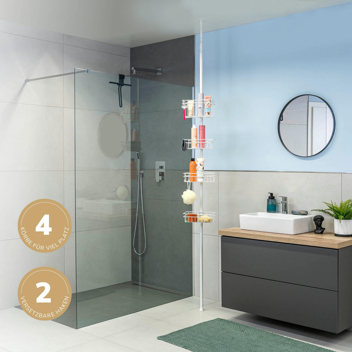 TELESKOP-BADREGAL, Metall, weiß - Weiß, Metall (30/290/30cm) - bremermann