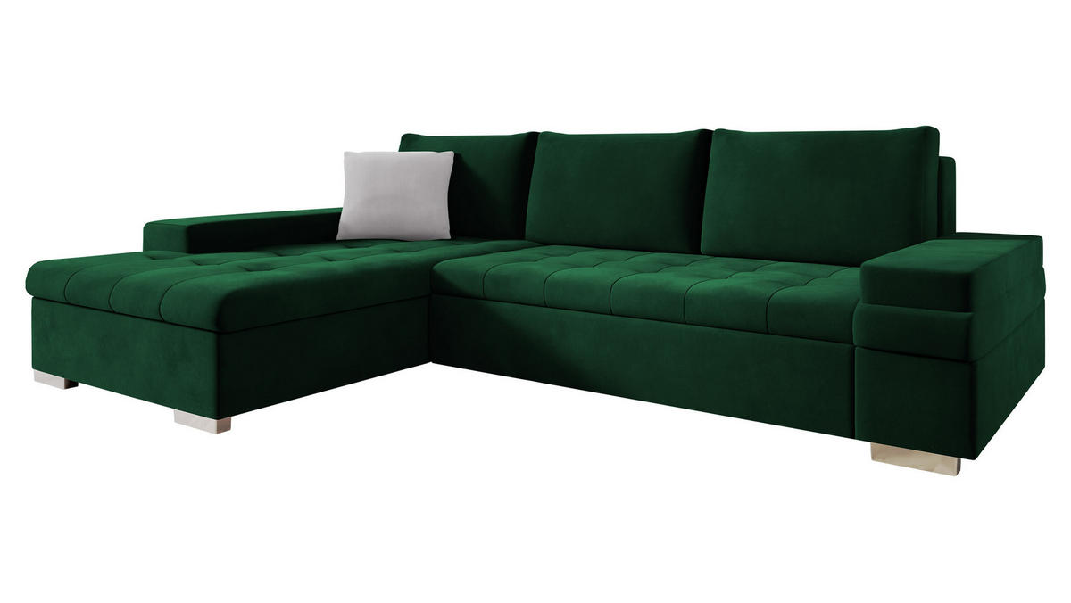 ECKSOFA Bangkok Mini Premium - Smaragdgrün/Silberfarben, Holz/Textil (274/182cm) - MIRJAN24