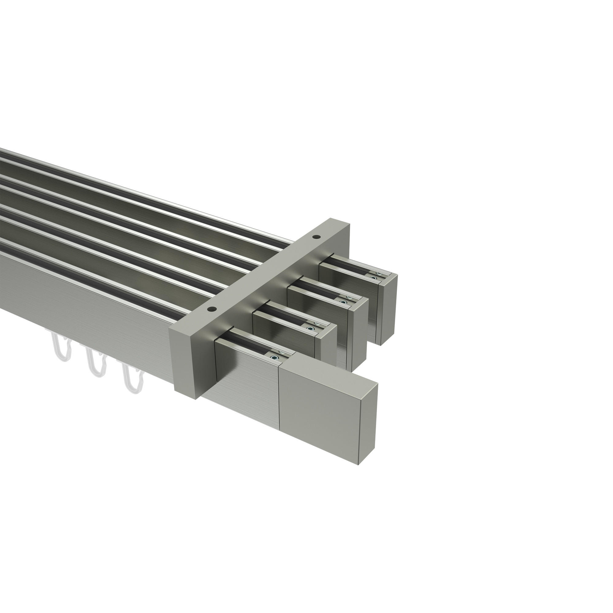 INNENLAUF-GARDINENSTANGEN-SET Smartline Lox 600 cm (geteilt in 3 x 200 cm), 4-läufig, 14x35 mm Edelstahl-Optik - Edelstahlfarben, Metall (600cm) - INTERDECO