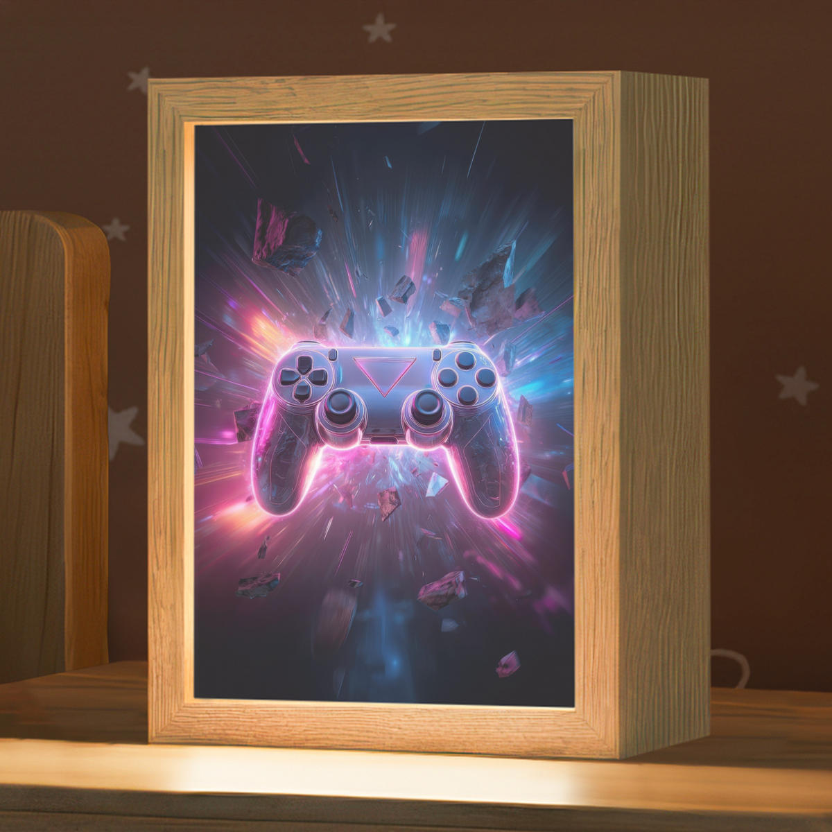 NACHTTISCHLAMPE Controller - Neon - Explosion - Abstrakt 15x20 cm - Violett, Holzwerkstoff (8/15/20cm)