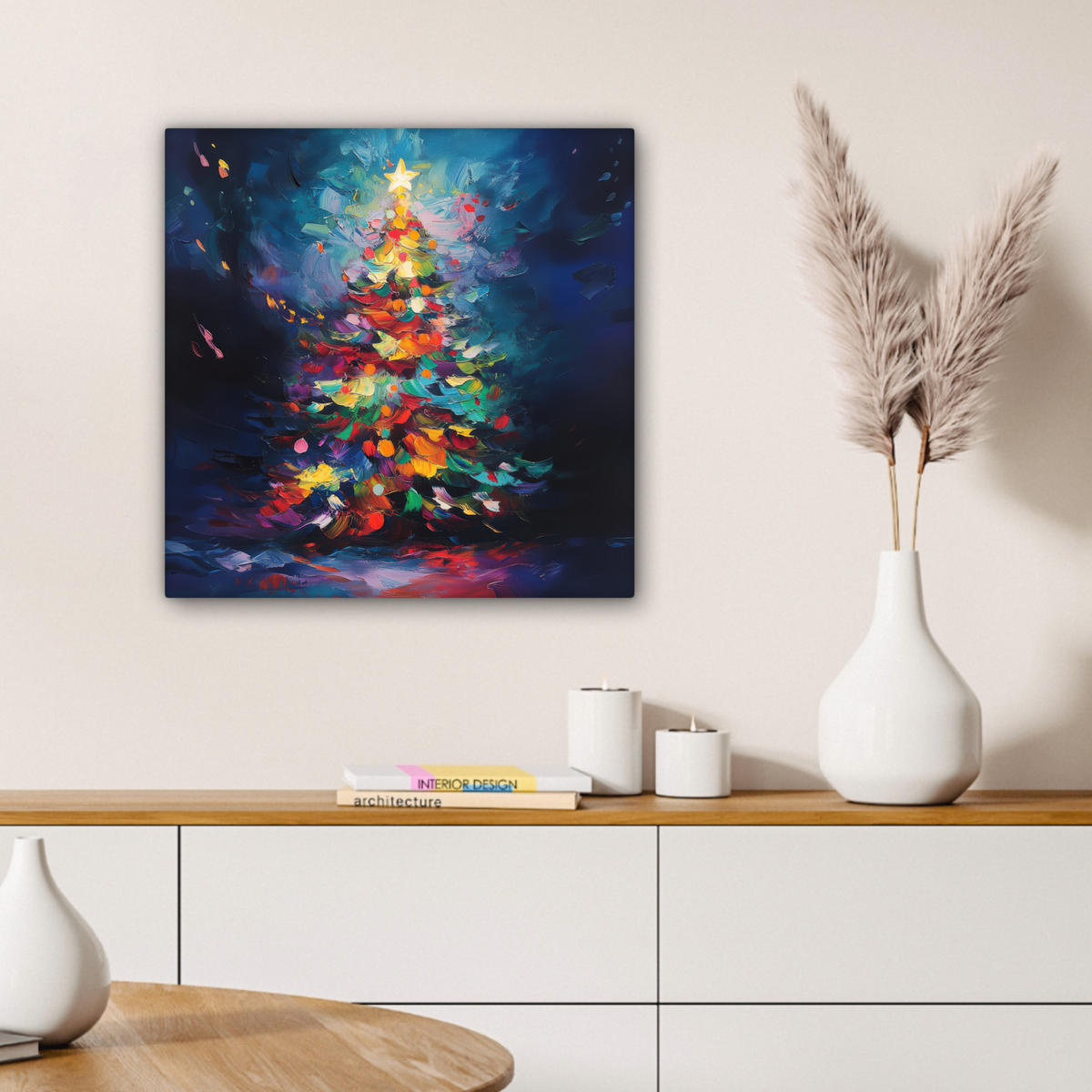 LEINWANDBILD Weihnachtsbaum - Weihnachten - Abstrakt - Farbenfroh Wandbild Wohnzimmer 50x50 cm - Multicolor, Textil (50/50cm) - MuchoWow