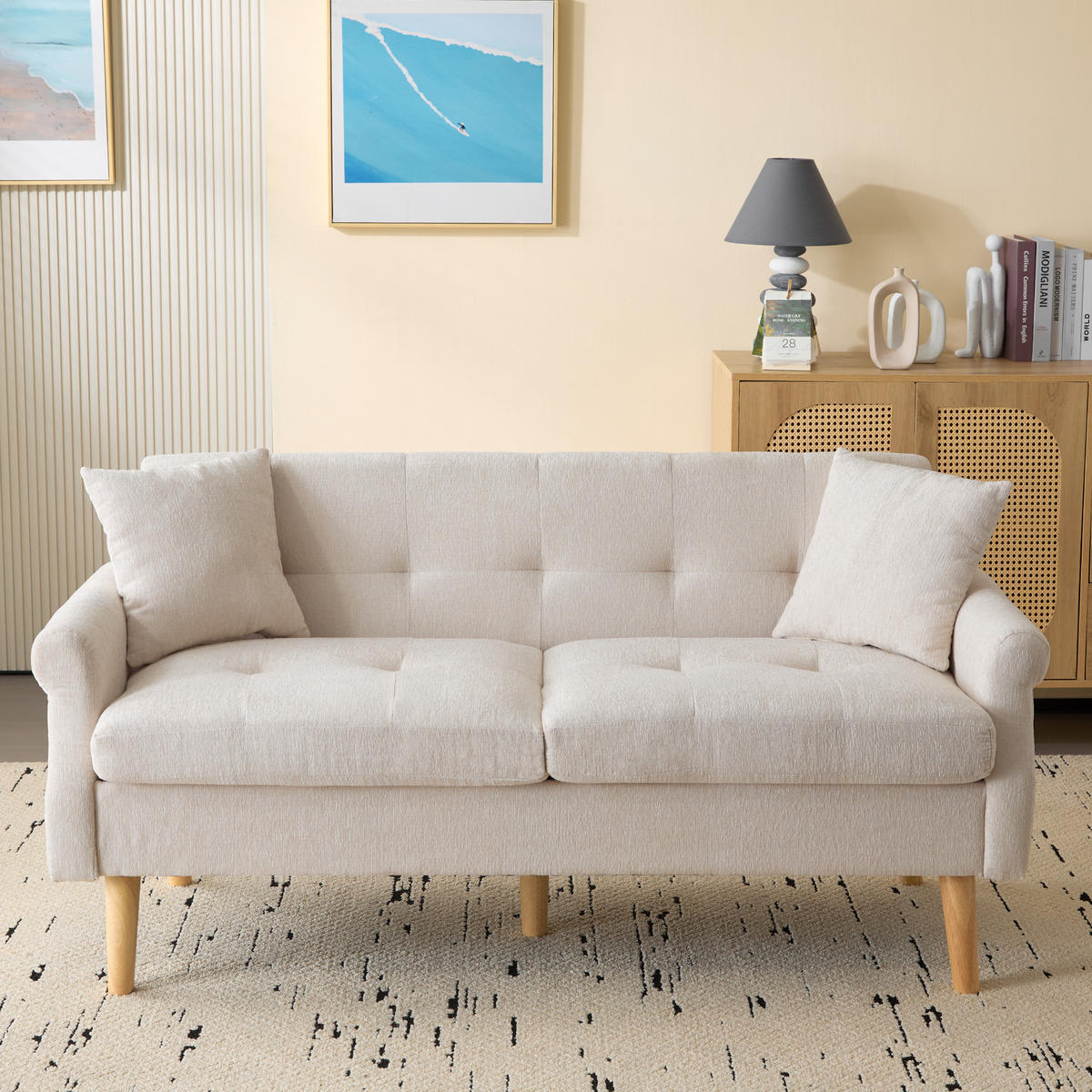 SOFA Modernes 2-Sitzer mit Stoffbezug, Hellgrau – Kompakt, bequem, stilvoll, 160 x 85 x 80 cm - Beige, Holzwerkstoff/Textil (162/77/74cm) - Urban Meuble