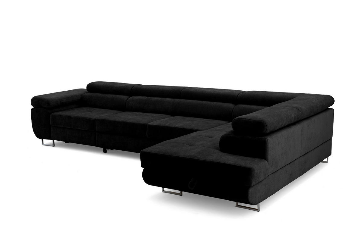 ECKSOFA WILD MAXI L Rechts mit Schlaffunktion 125x195 Chenille Schwarz - Chromfarben/Schwarz, Holz/Textil (203/350cm) - Muffo