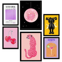 POSTER Set Mit 6 Kaws Moderne KunstA3 & A4 Schwarzer Rahmen - Schwarz, Papier (29/3cm) - Nacnic