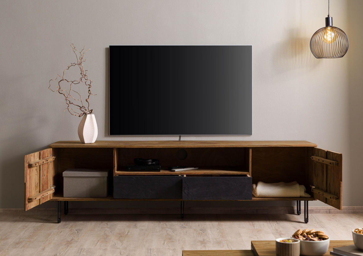 TV-BOARD Sheesham 205x45x60 natur unbehandelt LICHTENBERG #118 - Naturfarben, Holz (205/60/45cm) - Massivmoebel24