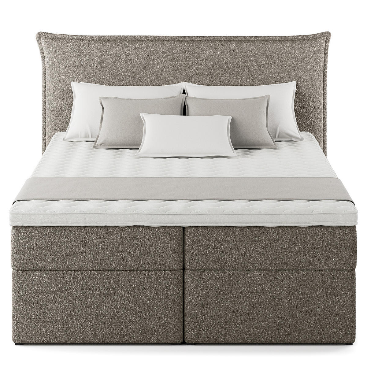 BOXBETT mit Stauraum - Bouclé - Grau, Holzwerkstoff (160/200cm) - home24