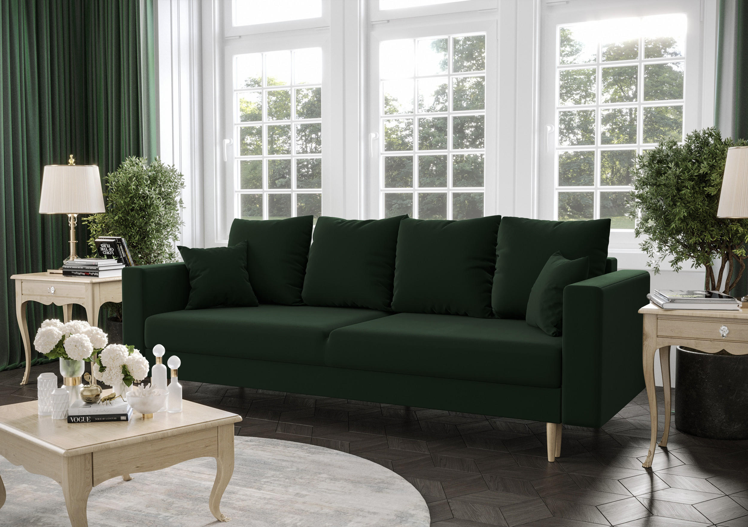 SOFA KRISTI mit Schlaffunktion ITAKA 10 Sofa mit Stauraum - Grün, Textil (90/87/230cm) - Bedante
