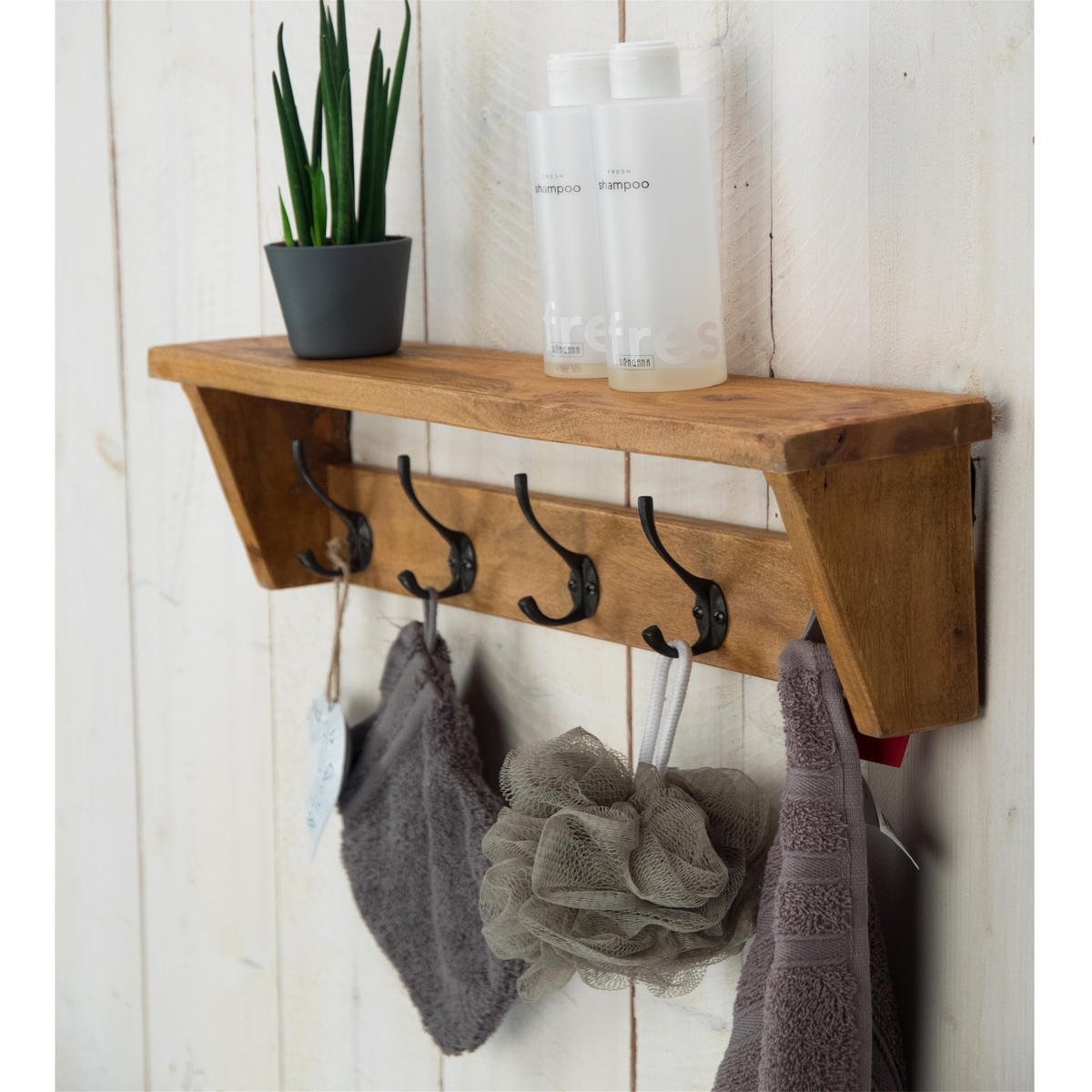 WANDGARDEROBE Gerda 50 Massivholz, mit 5 Haken und Ablage naturfarben - Naturfarben, Holz (50/14/10cm) - CREEDWOOD