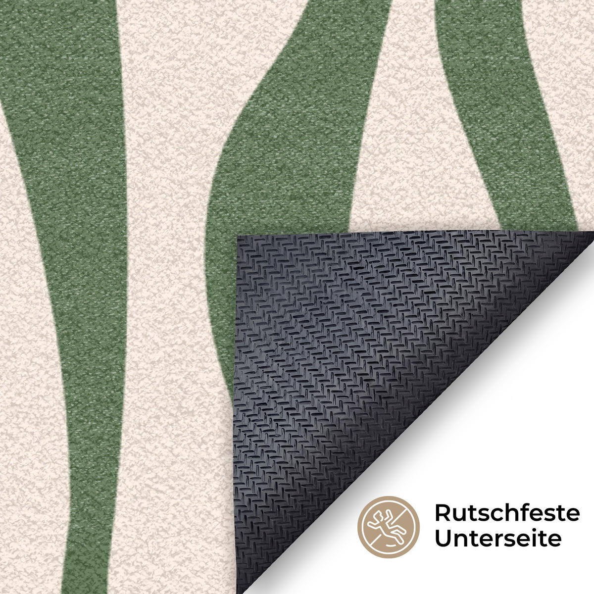 ROHOŽKA Vlnité linie - Béžová - Zelená - Pruhy - Abstraktní 120x80 cm - tmavě zelená, textil/umělá hmota (120/0.4cm) - MuchoWow