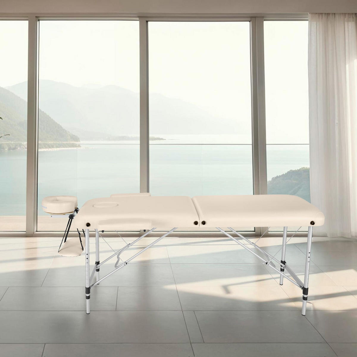 MASSAGELIEGE 2 Zonen, 210 x 95 x 89 cm,beige - Beige, Metall (95/89/210cm) - tectake