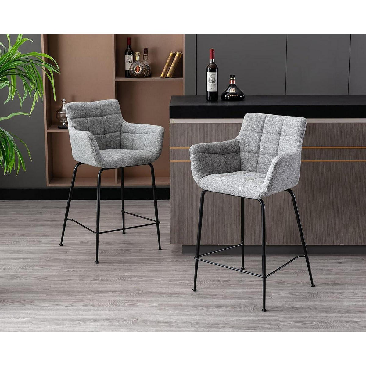 BARHOCKER 4er Set Grau mit Steppdesign und Metallfüßen - Grau, Textil (50/93.5/55cm)