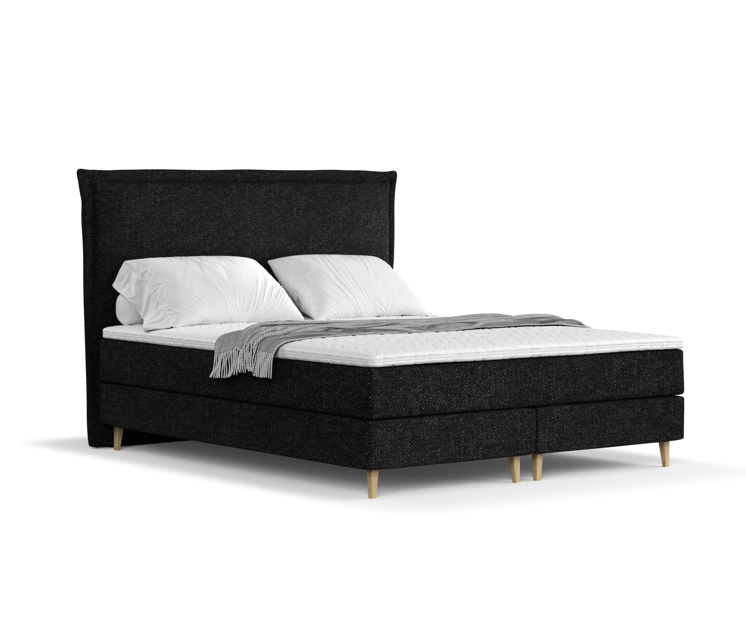 KONTINENTALBETT Calma Schwarz 120/200 cm mit Matratze und Topper - Schwarz/Naturfarben, Holz/Holzwerkstoff (120/200cm) - Maison de Reve