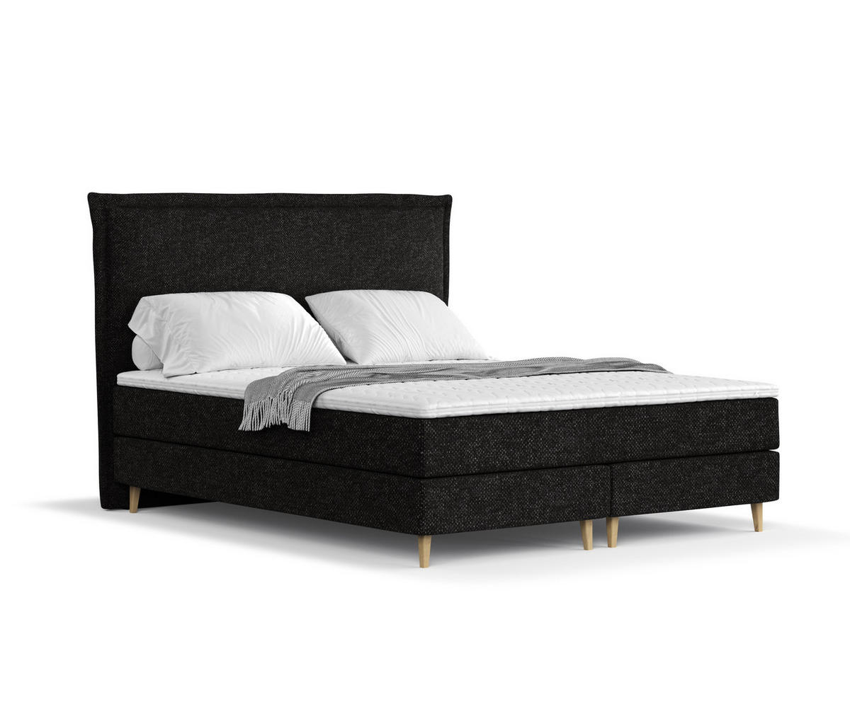 KONTINENTALBETT Calma Schwarz 120/200 cm mit Matratze und Topper - Schwarz/Naturfarben, Holz/Holzwerkstoff (120/200cm) - Maison de Reve
