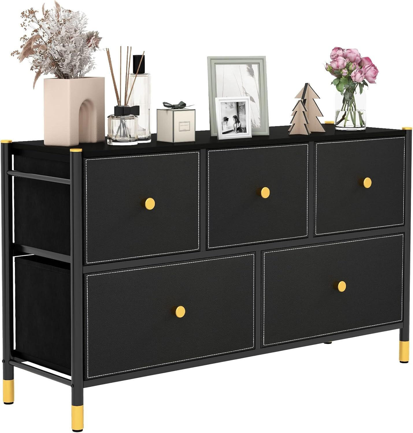 STOFFKOMMODE 58cm Schwarz - Schwarz, Textil (30/58/100cm) - COSTWAY