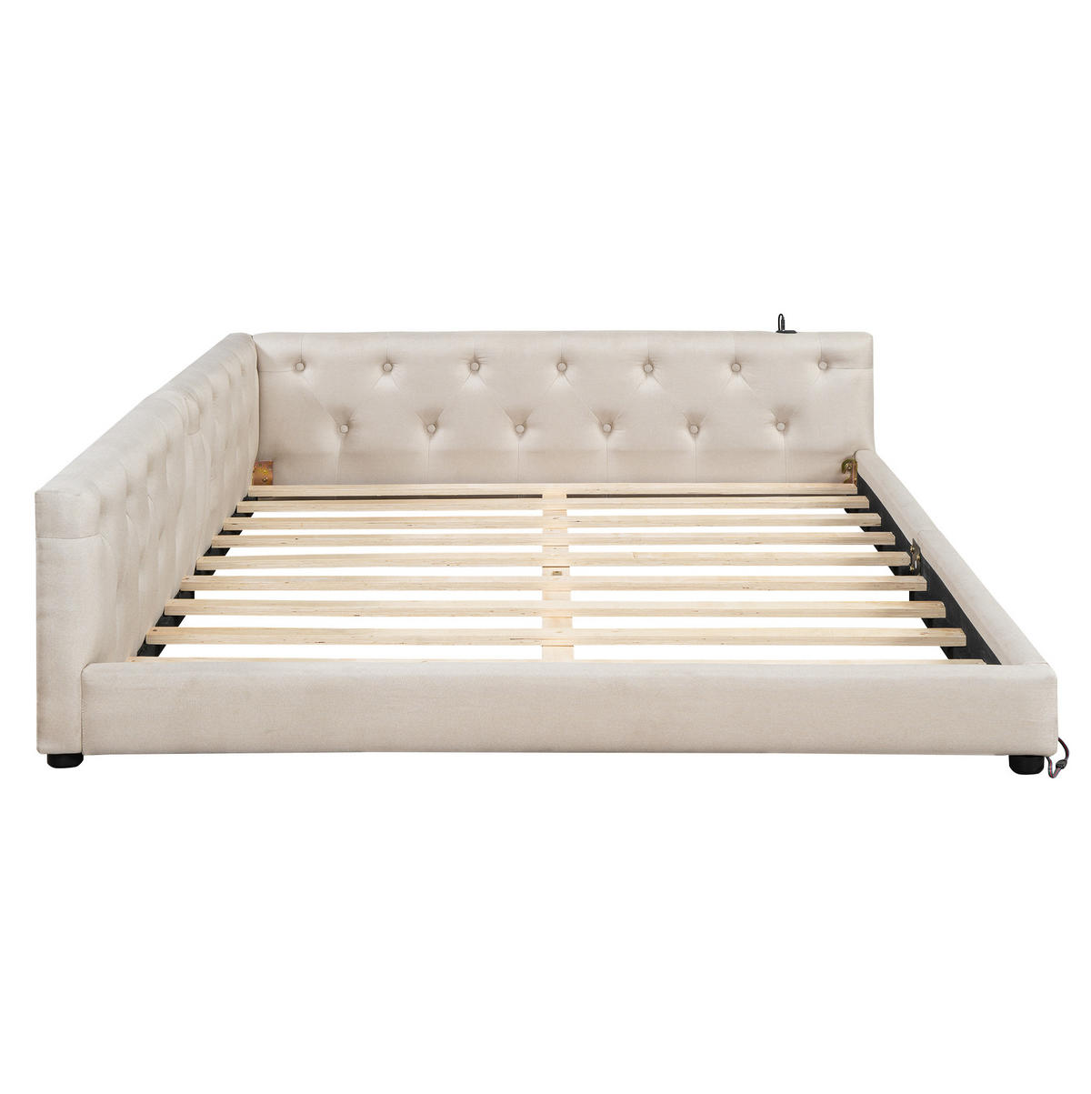 SCHLAFSOFA aus Leinen und MDF 140x200 cm Beige mit LED-Beleuchtung und USB-/Typ-C-Anschlüssen - Beige, Textil (140/200cm) - IVMEU