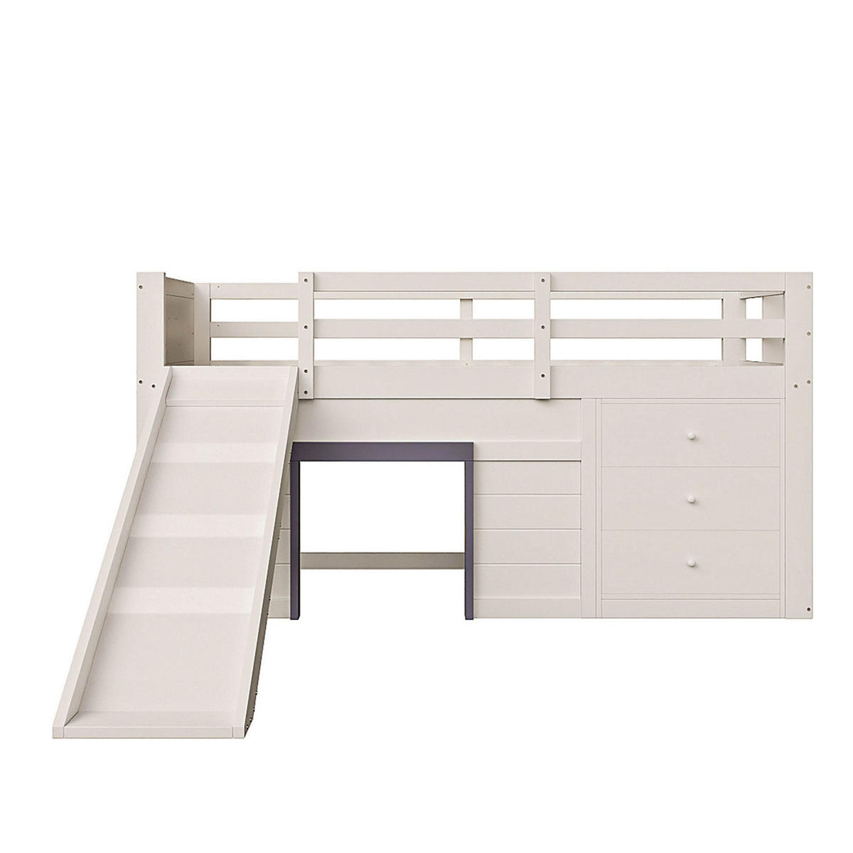 VISOKA postelja 90/200 cm krem iz MDF in bora s toboganom ter 3 predali in 2 vrati - bela, leseni material (90/200cm) - OKWISH