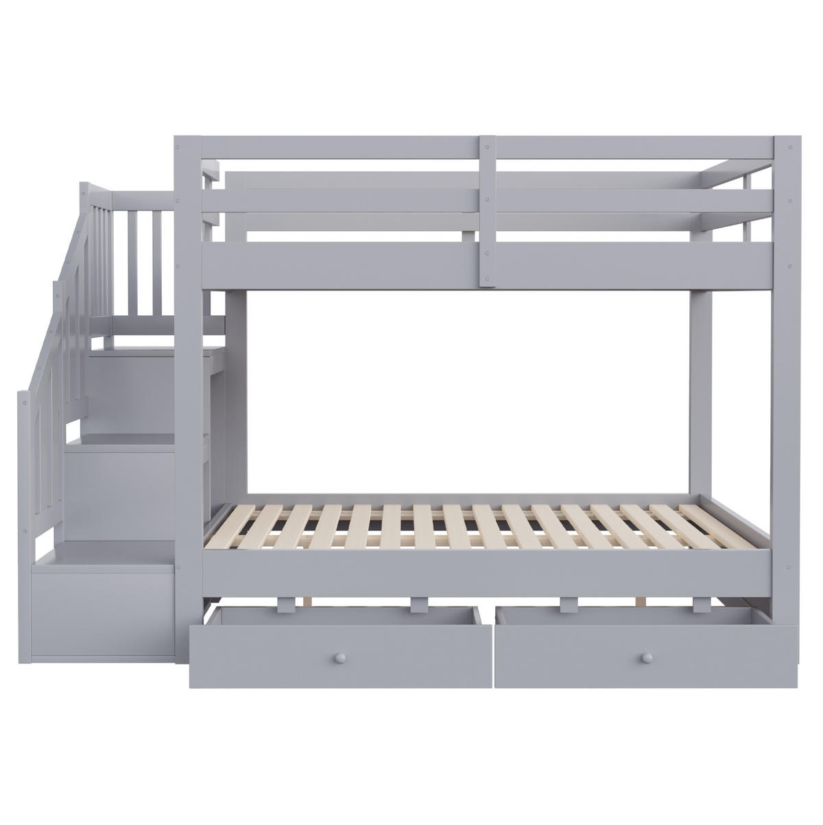 ETAGENBETT aus Kiefernholz 140x200 cm Grau mit Stauraumtreppe und 2 Schubladen - Grau, Holz (140/200cm) - Modfu