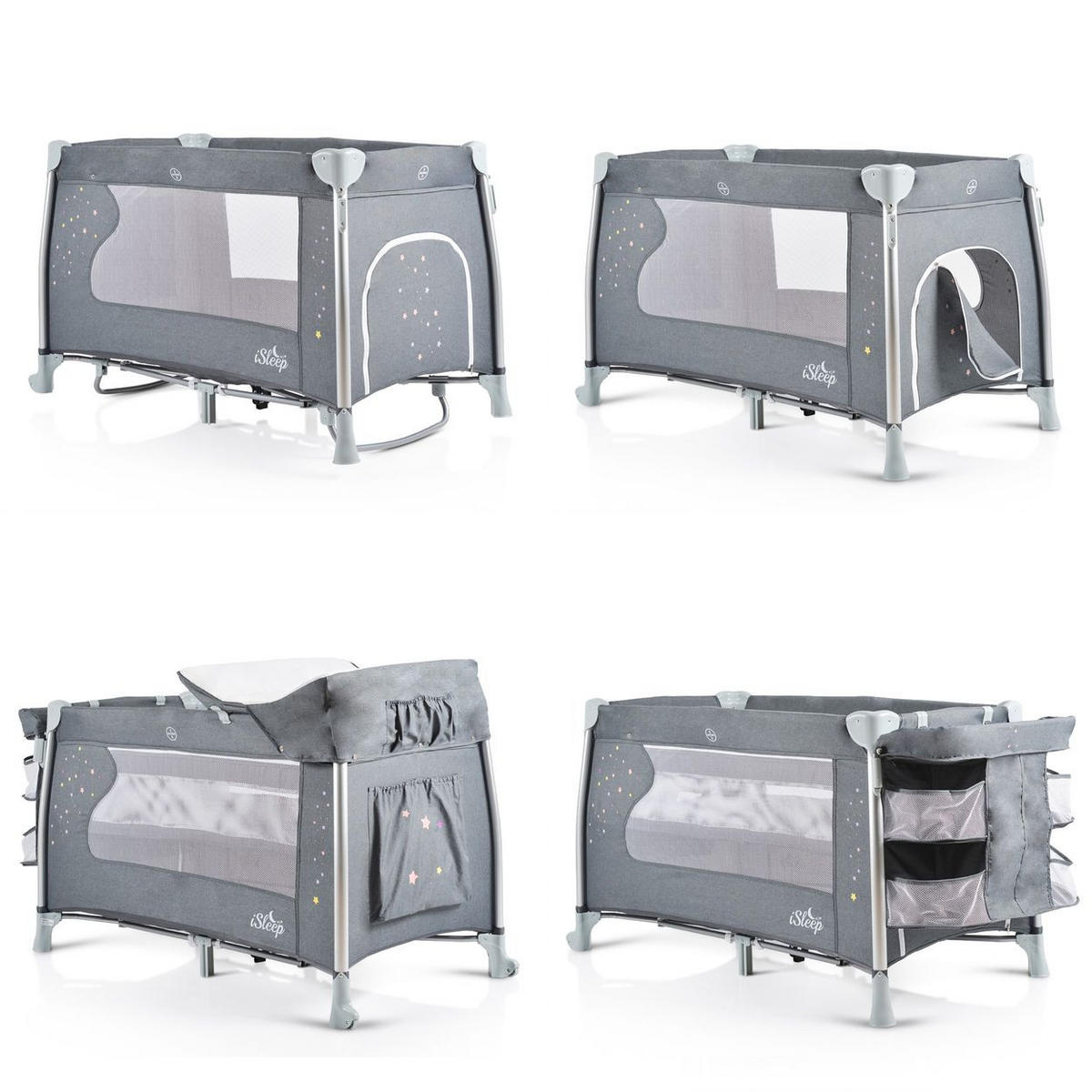 REISEBETT iSleep Wiege grau Spielbogen Wickelauflage Moskitonetz - Grau, Kunststoff (60/120cm) - Cangaroo