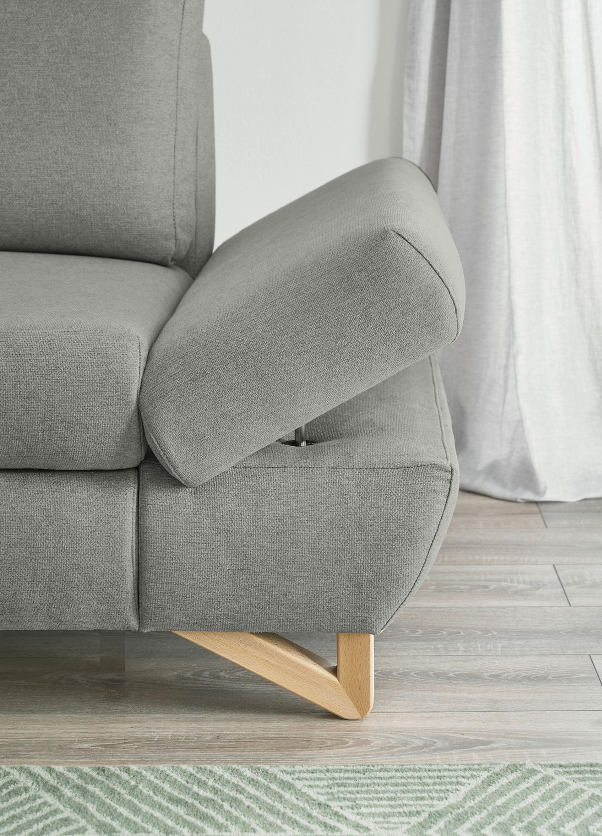ECKSOFA hellgrau Velours, Wohnzimmer Sofa - Hellgrau, Holz/Textil (166/284cm) - Furn.Design