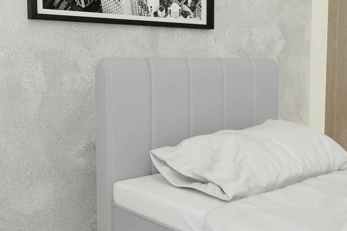 BOXBETT AVALON 90 x 200 cm mit Bettkasten und Topper - Hellgrau - Hellgrau, Holz - Homesy