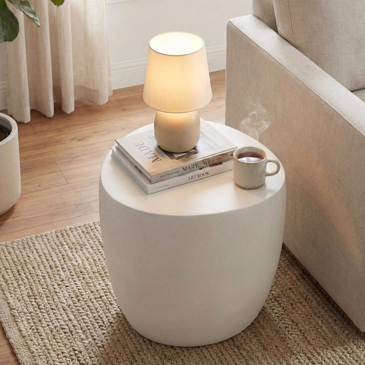 BEISTELLTISCH IKARIA Betonoptik 48 x 48 x 50 cm - Creme, Naturmaterialien (48/48/51cm) - Elementi