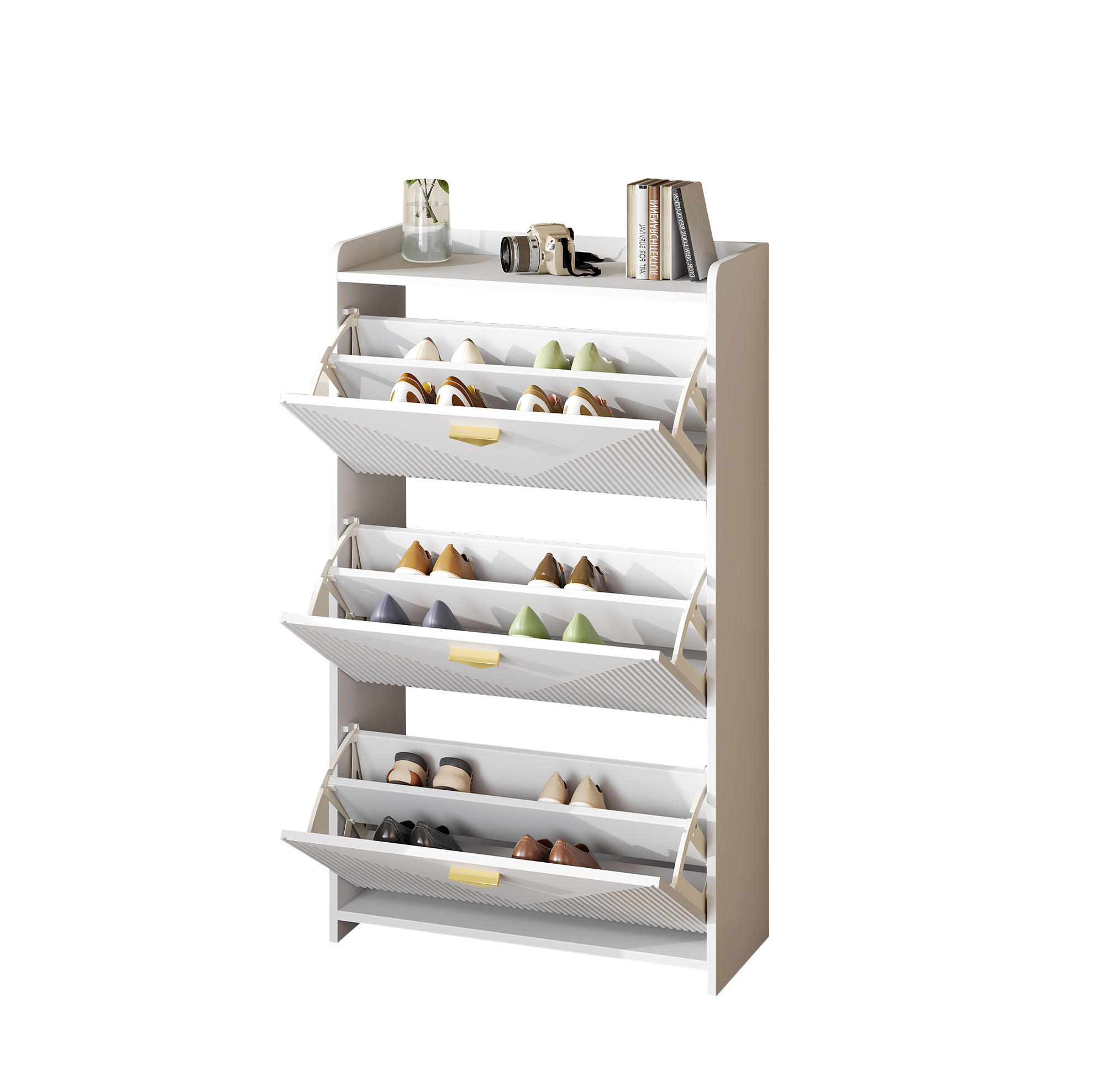 SCHUHSCHRANK aus MDF 70x30x120cm in Weiß mit 3 Klapptüren - Weiß, Holzwerkstoff (70/120/30cm) - Modfu