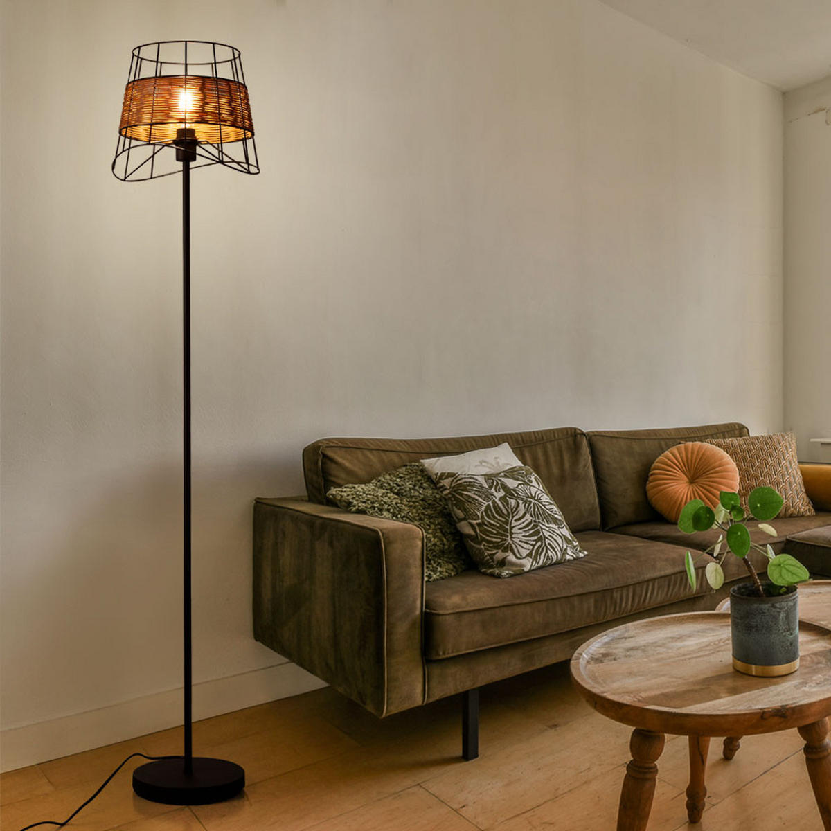 LED STEHLEUCHTE Metall Braun Käfig-Design - Braun, Metall (30/30/154cm) - Nowa