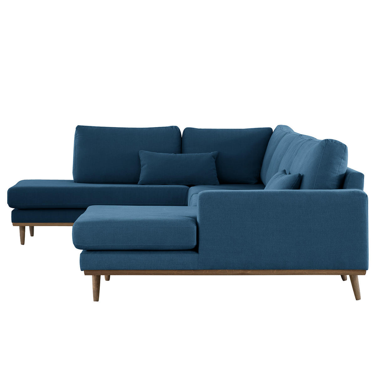 WOHNLANDSCHAFT mit Longchair - Blau/Eichefarben, Naturmaterialien/Eichenholz (371/81/219cm) - home24