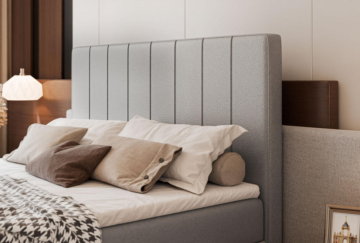 BOXBETT VERA 120x200 cm mit Matratze und Topper, Strapazierfähiges Kunstleder Grau - Grau, Kunststoff/Textil (120/200cm) - Idohome