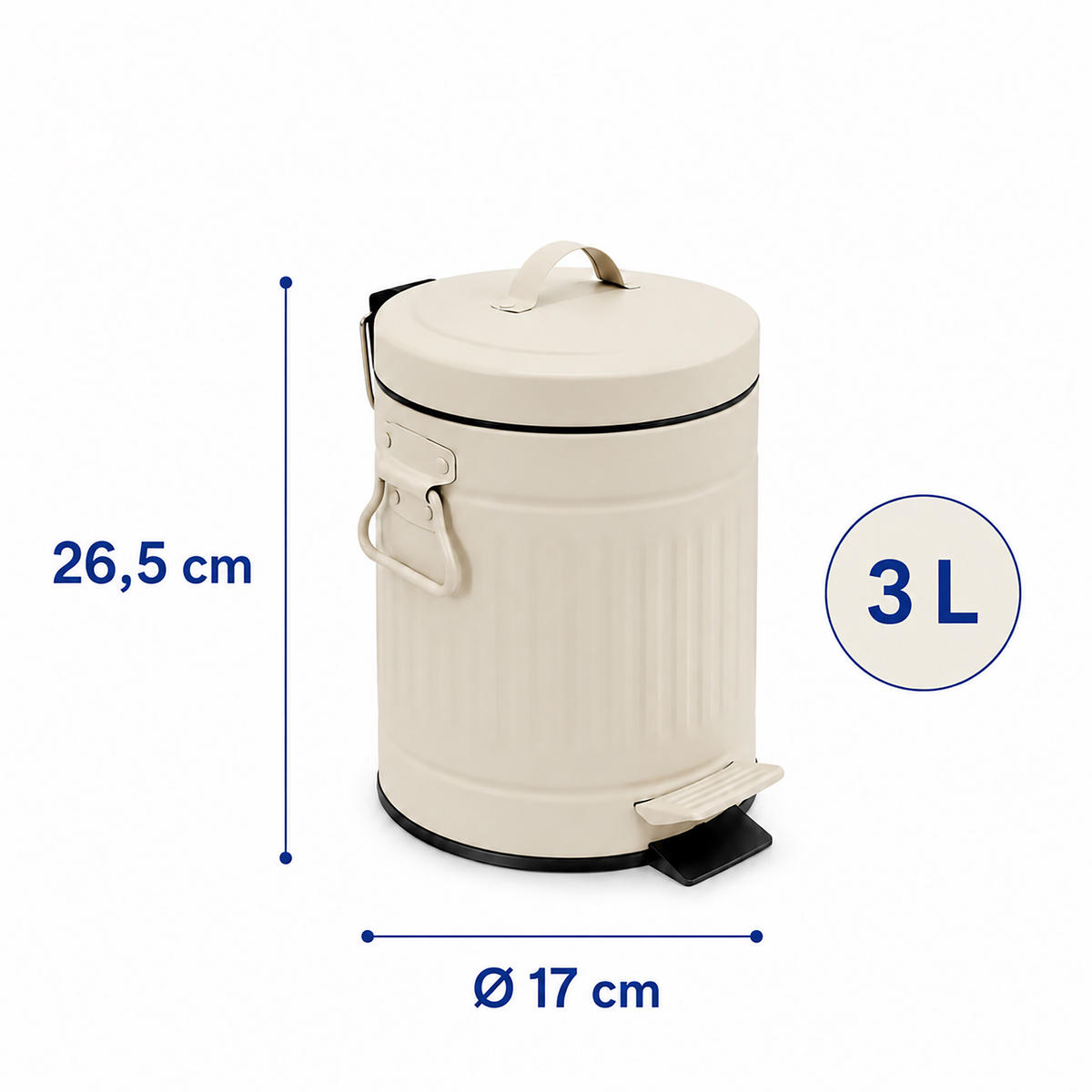 PUBELĂ Bej 3 l cu pedală închidere soft close metal - bej, material plastic/metal (17/26.5/17cm) - Relaxdays