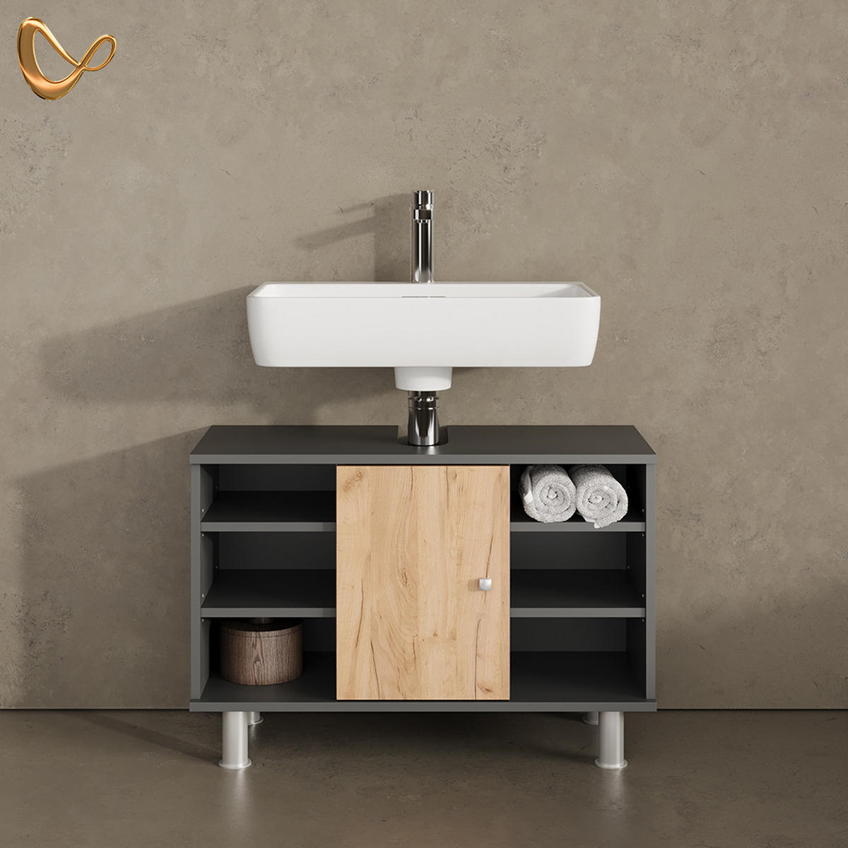 WASCHBECKENUNTERSCHRANK Fucino Anthrazit/Goldkraft Eiche 80 x 54 cm - Honigeiche/Anthrazit, Holzwerkstoff (80/54/32cm) - Livinity®