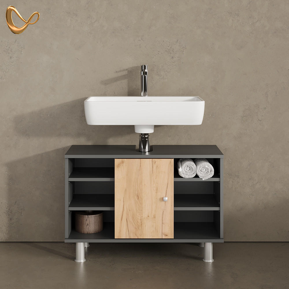 Thumbnail - Livinity® Waschbeckenunterschrank, Anthrazit, Holzwerkstoff, 7 Fächer, Rechteckig, 80x54x32 cm, Badezimmer, Badezimmersc...