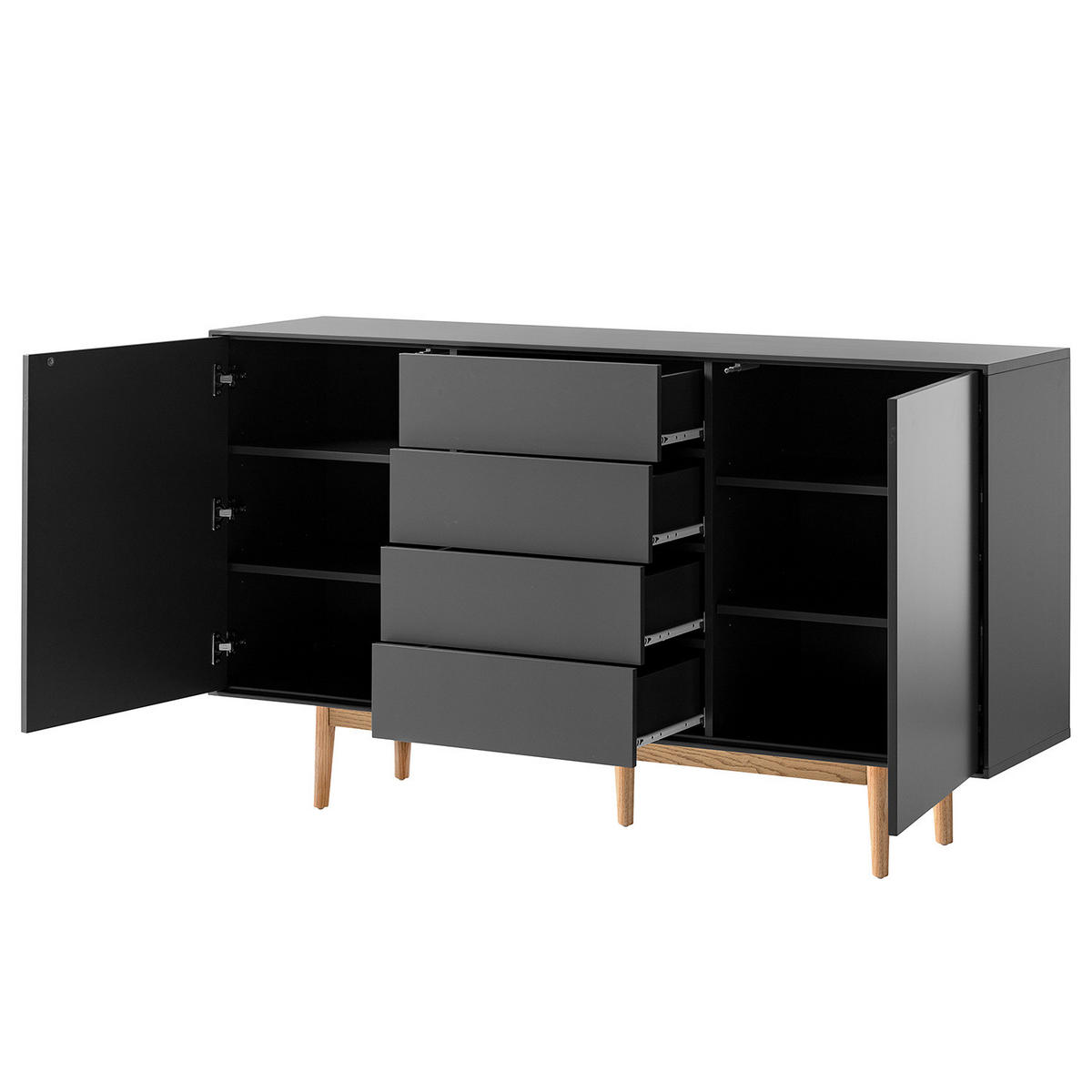 SIDEBOARD - Breite 160 cm - Eichefarben/Grau, Eichenholz/Holz (160/90/40cm) - home24