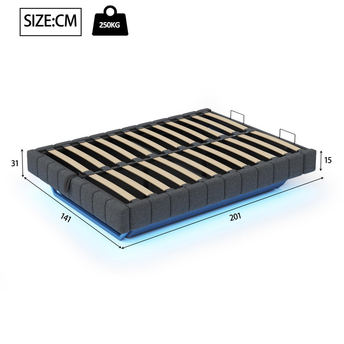 ČALÚNENÁ posteľ 140/200 cm s LED osvetlením, úložným priestorom a bez čela, Sivá/Béžová - sivá, textil (140/200cm) - Redom
