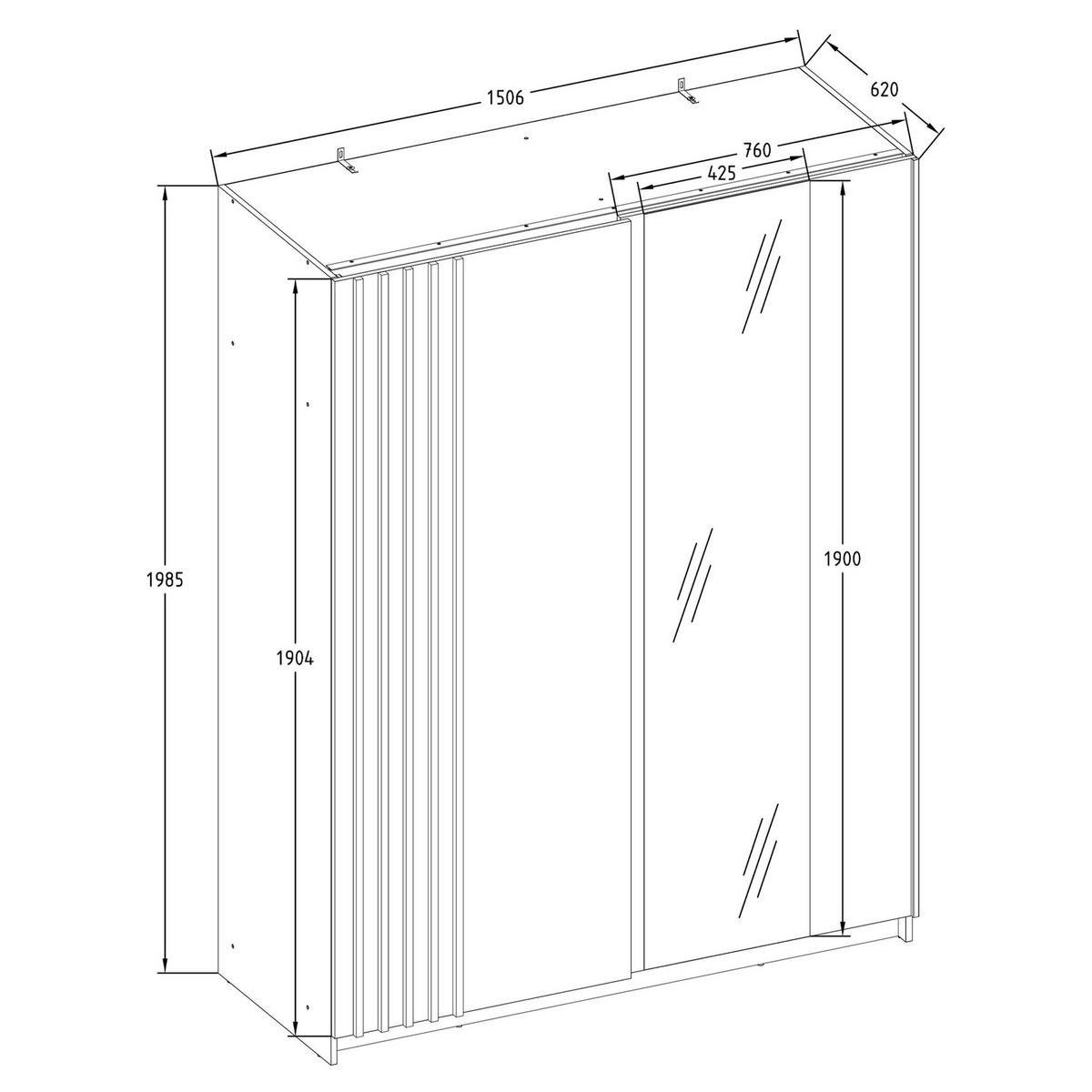 SCHIEBESCHRANK CASTARI Weiß / Artisan Eiche - Weiß/Eiche Artisan, Holzwerkstoff (150.6/198.5/62cm) - KONSIMO®