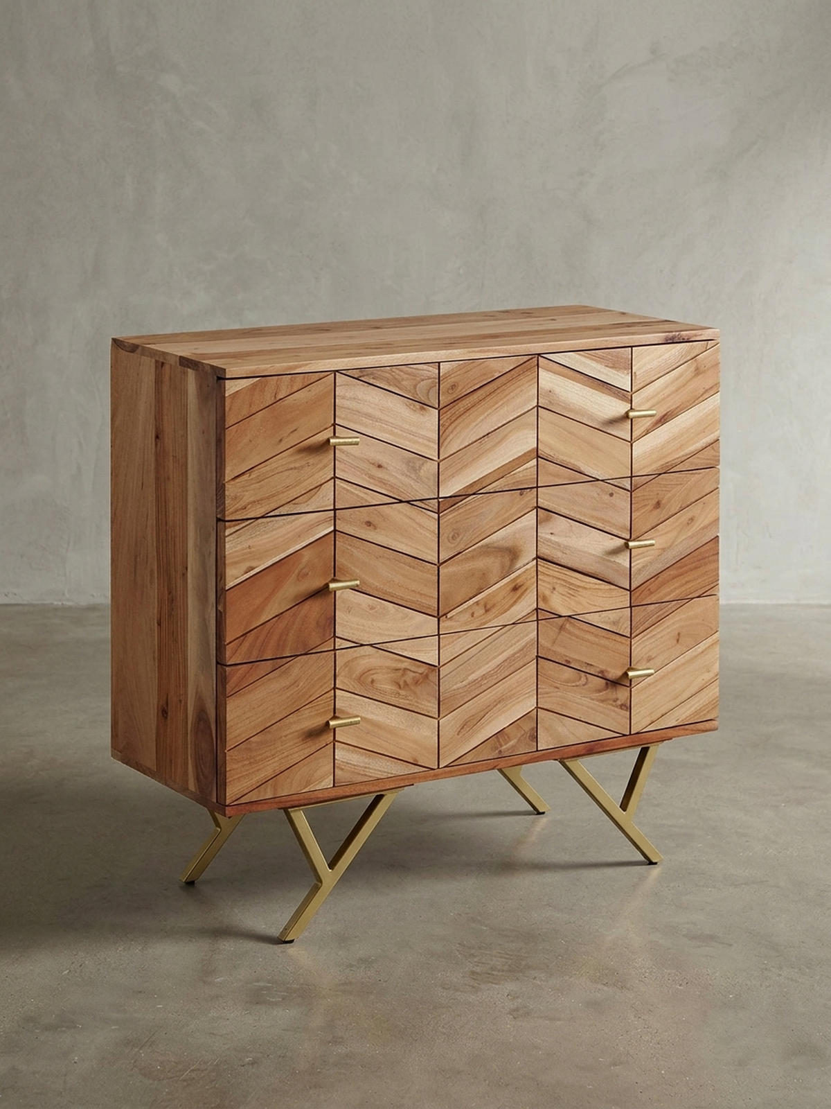 SIDEBOARD – Akazie Massivholz, rustikal, mit Muster, Landhausstil - Beige/Goldfarben, Holz/Metall (90/86/40cm) - KADIMA DESIGN