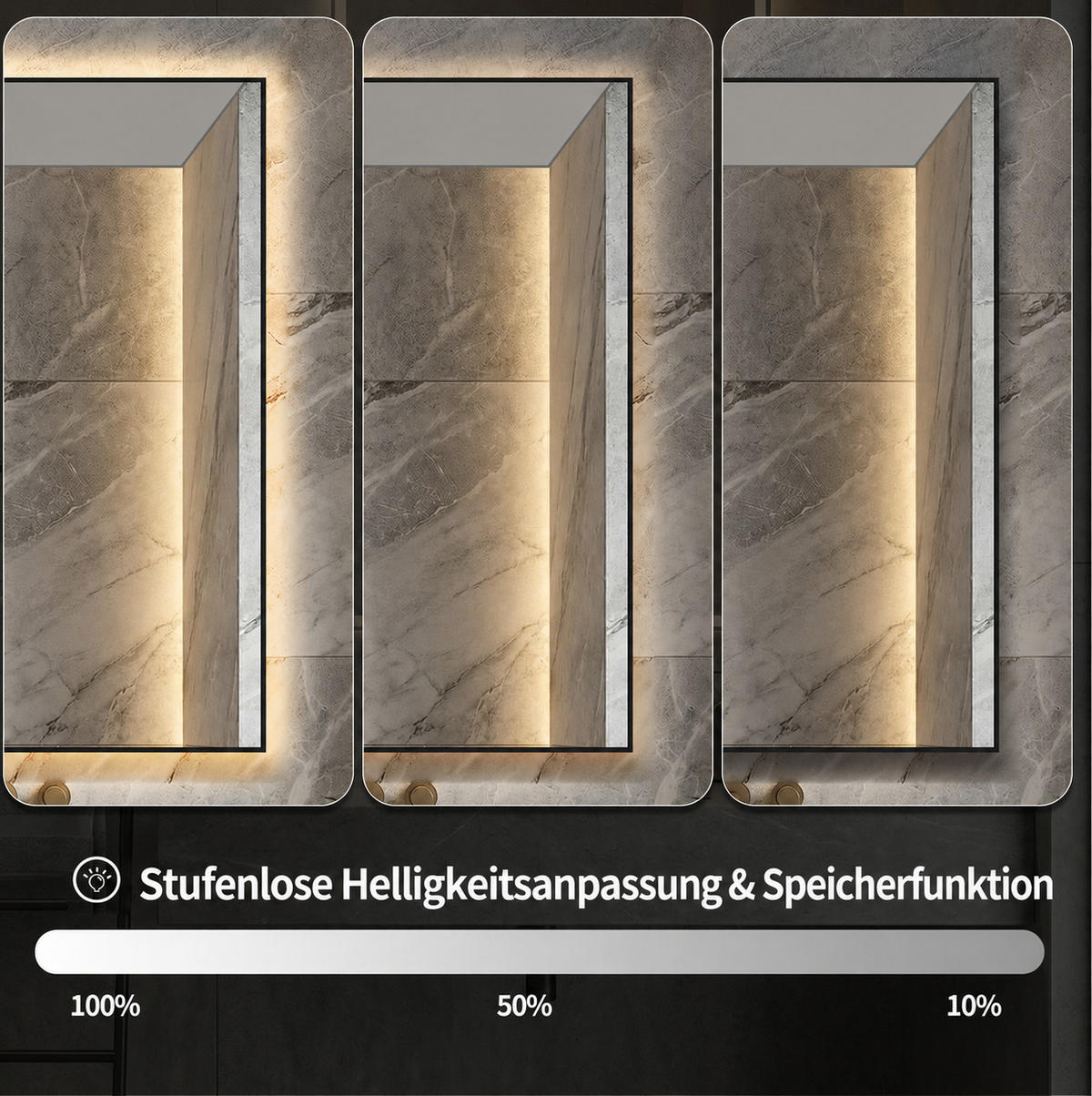 WANDSPIEGEL 60/2,5/80 cm silber aus Glas mit LED und Anti-Beschlag - Silberfarben, Glas (80/2.5/60cm) - OKWISH