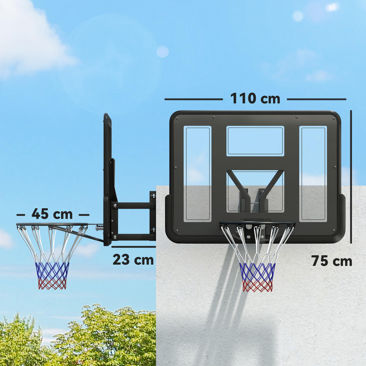 BASKETBALLKORB DE-10353 wandmontiert, wetterbeständig Schwarz - Schwarz, Metall (23/110cm) - ComfortXL