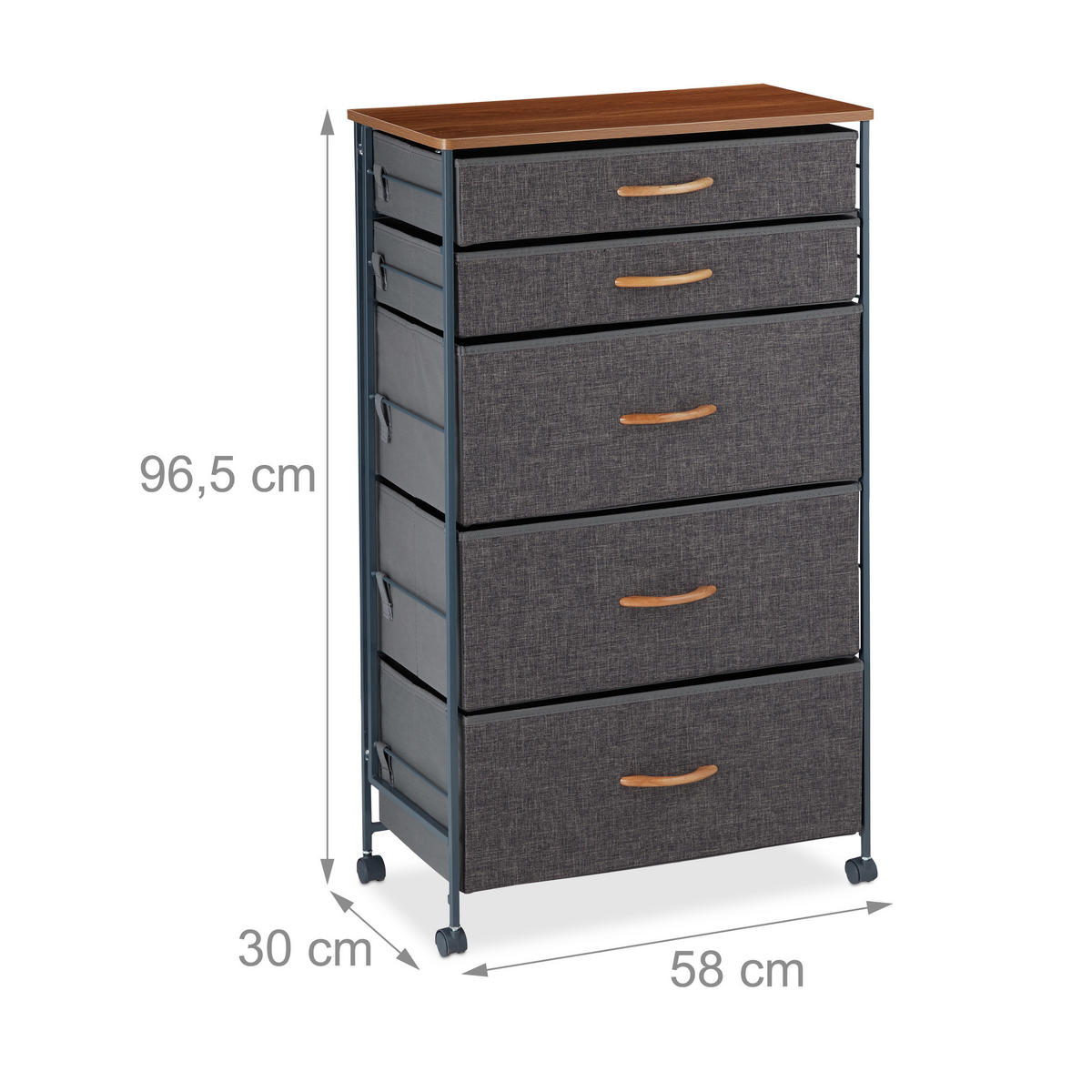 SCHUBLADENSCHRANK - Anthrazit, Holzwerkstoff/Textil (58/96.5/30cm) - Relaxdays