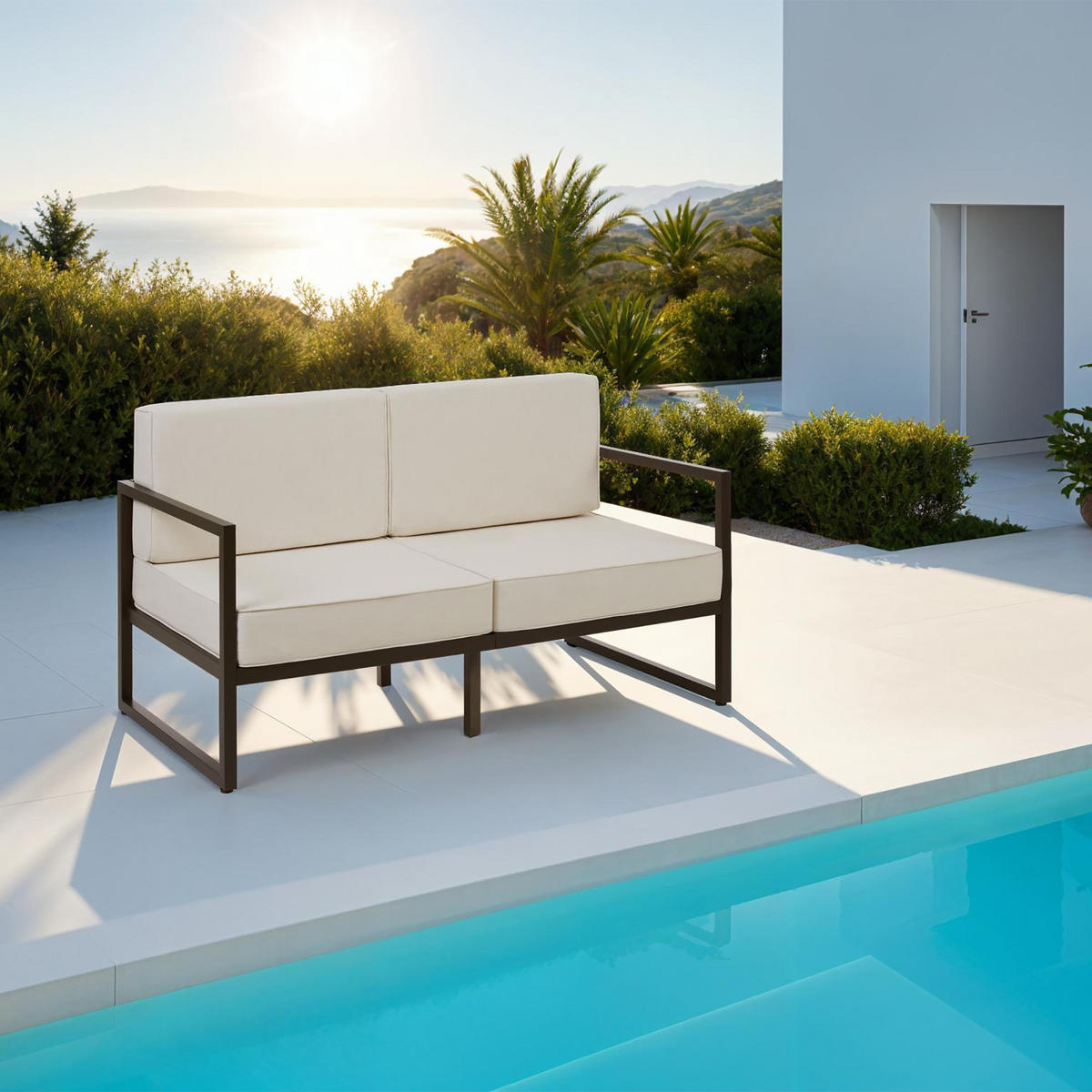 GARTEN-LOUNGESOFA Comosa,142 x 78 x 85 cm,braun/beige - Beige/Braun, Kunststoff (142/85/78cm) - tectake