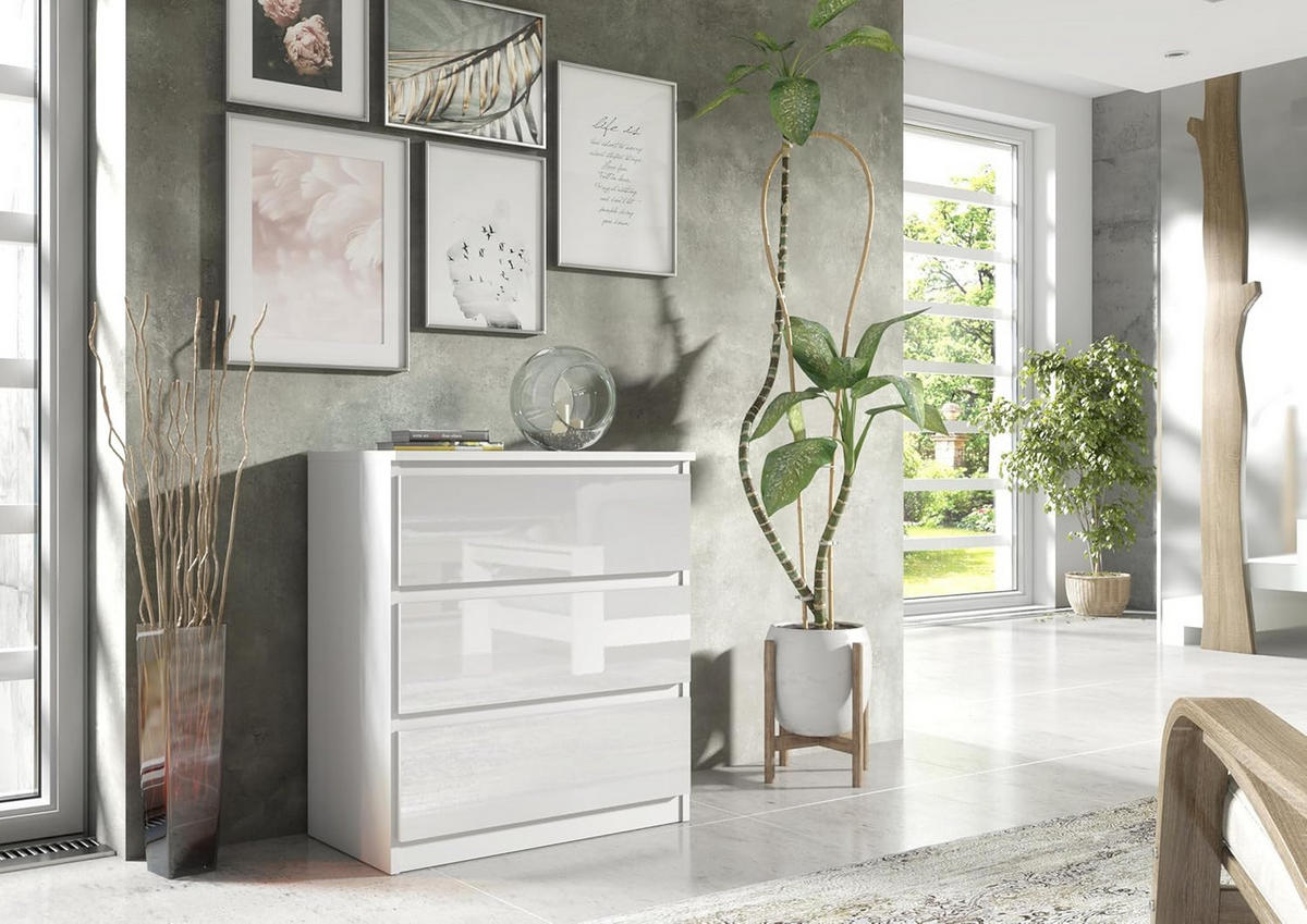 KOMMODE 70 Weiß & Hochglanz 70x39x78,5 cm - Weiß Hochglanz, Holzwerkstoff (70/78.5/39cm) - Mobelsta