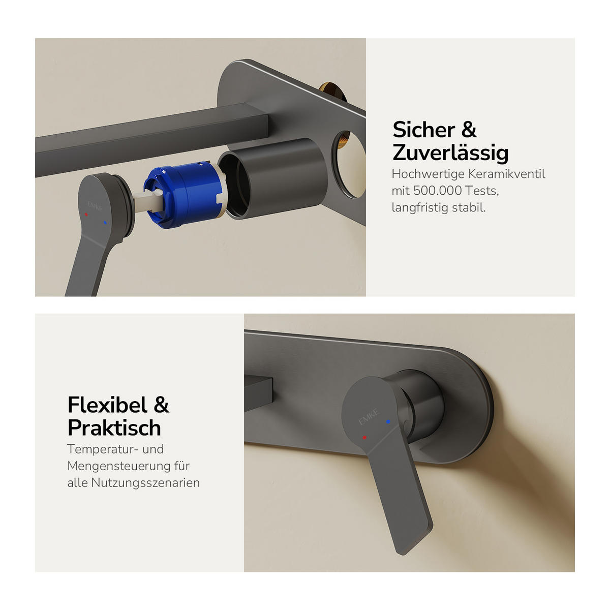 WASCHTISCHARMATUR mit Luftsprudler Messing Anthrazit - Dunkelgrau, Metall (21/7/28.8cm) - EMKE