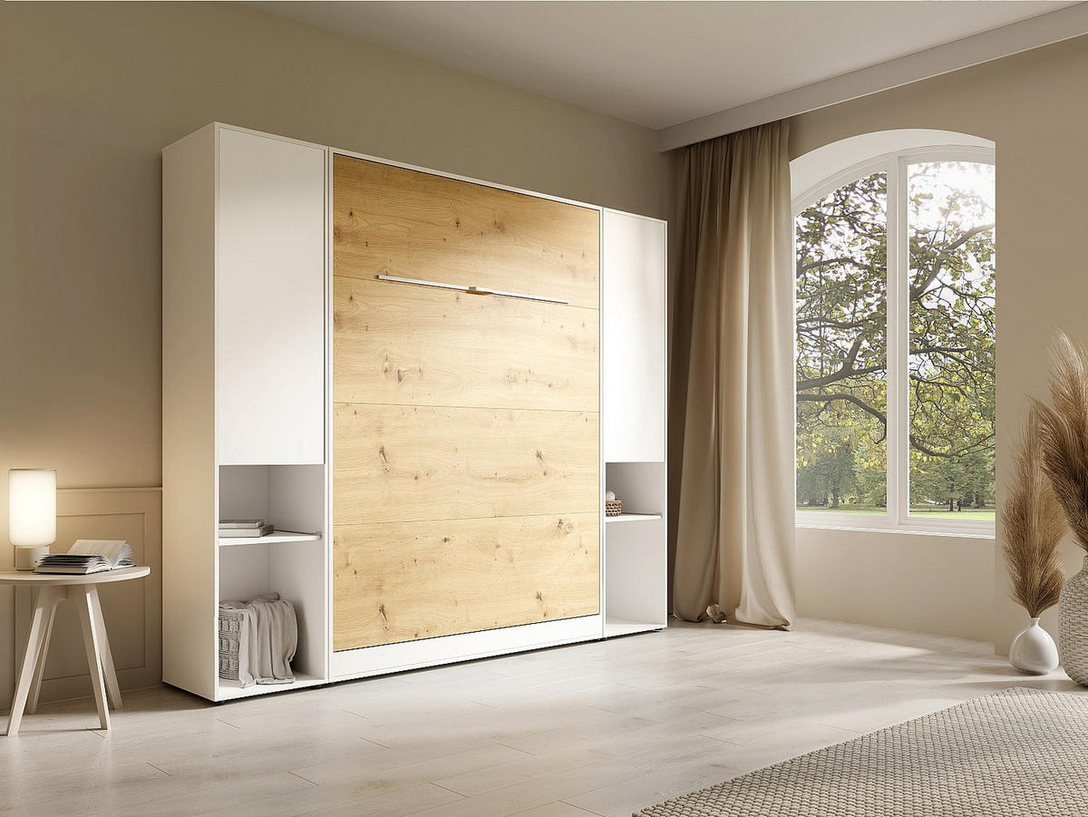 SCHRANKBETT - 2 Personen - holz - naturfarben hell, weiß Rapili - Naturfarben/Weiß, Holz (140/200cm) - Vente-Unique