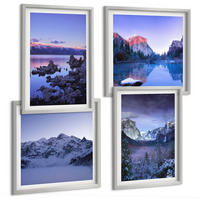 BILDER SET 4er Set - 50x50 cm & 40x60 cm Silberner Rahmen - Berglandschaften, Sonnenuntergang, Wasser - Silberfarben, Kunststoff (50/50cm) - TULUP