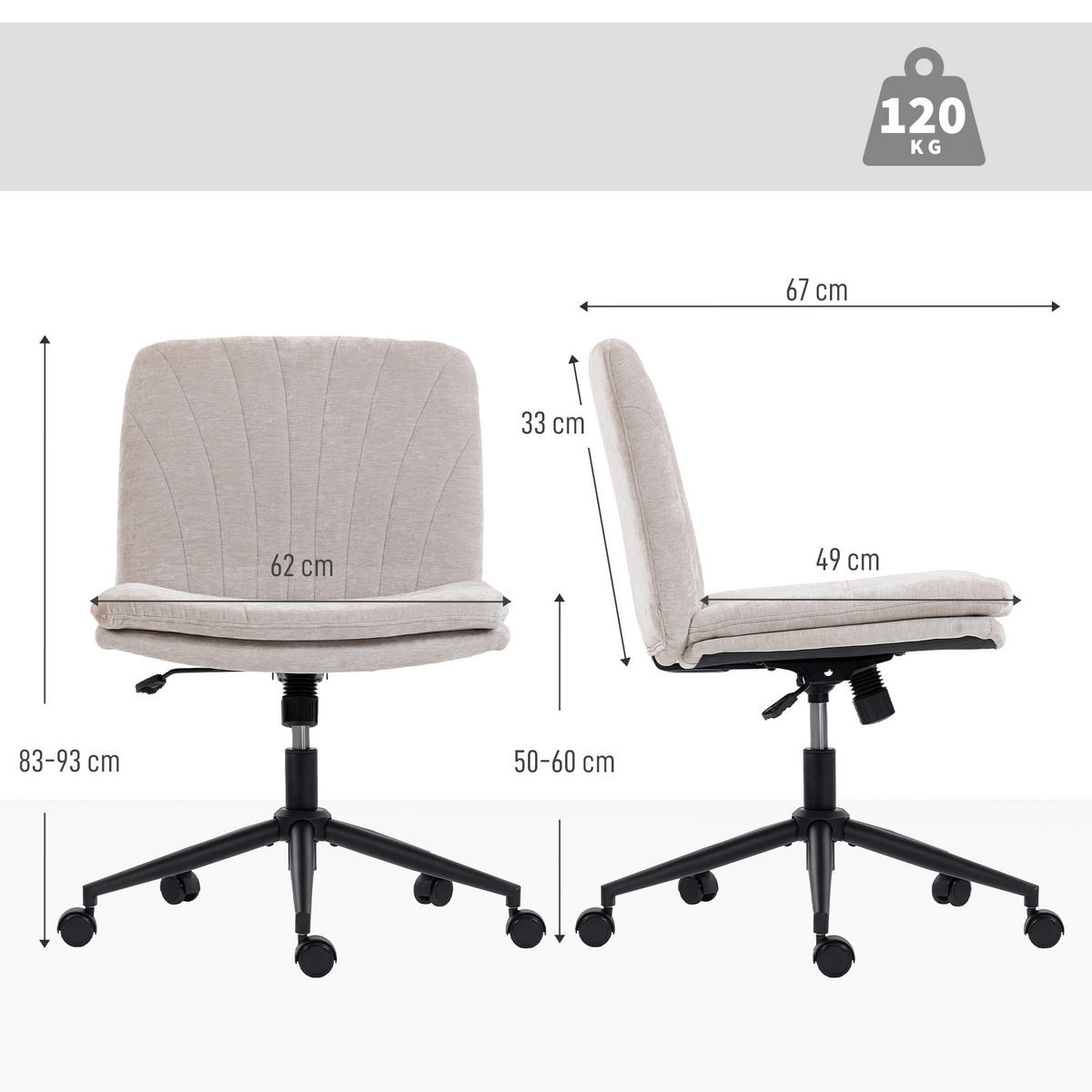 BÜROSTUHL Beige 67.0/62.0/93.0 cm - Beige, Textil (62/93/67cm)