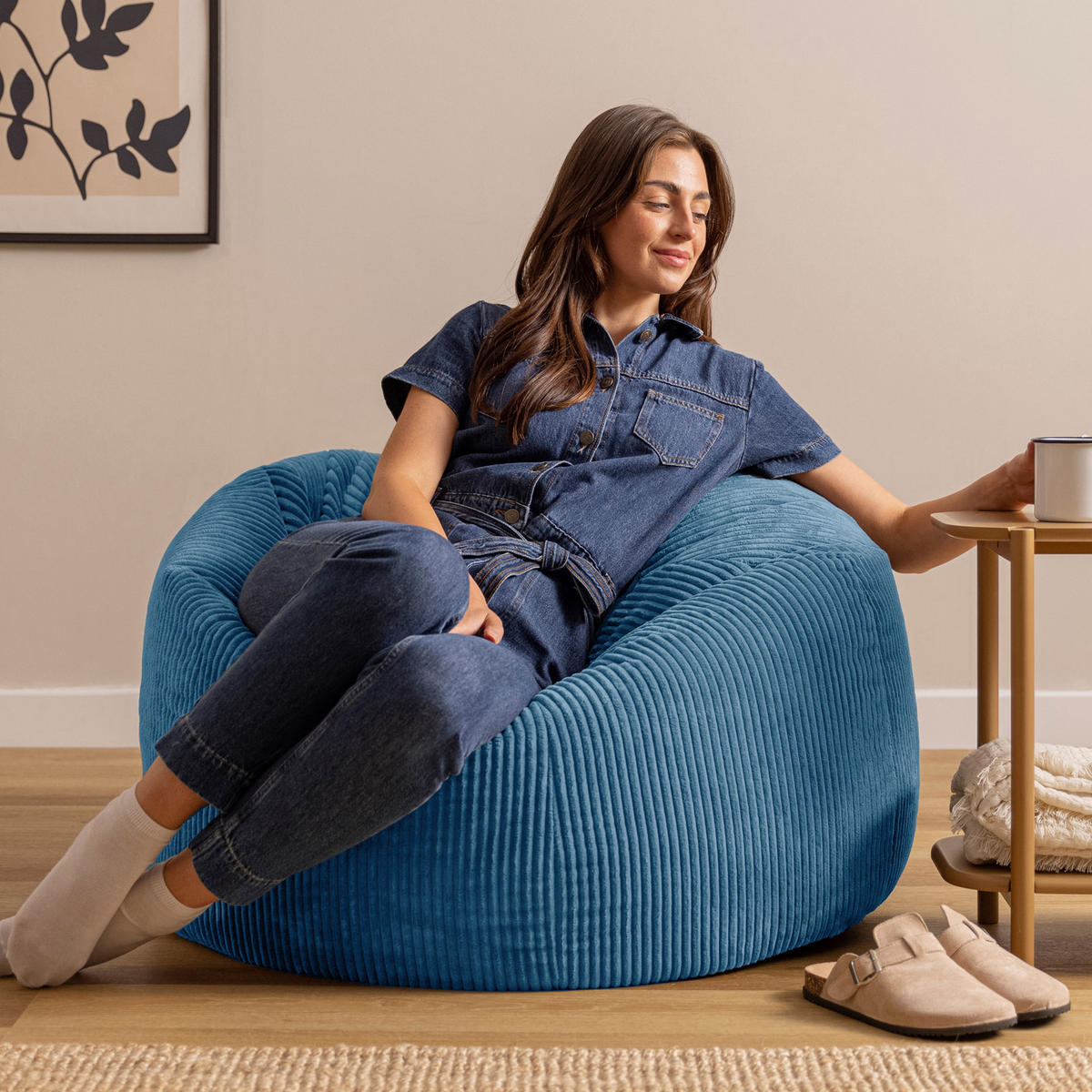 SITZSACK Cord Kingston XXL - Blau, Textil (92/52/92cm) - icon